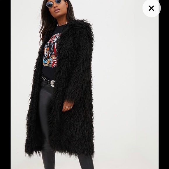 PrettyLittleThing Jackets & Blazers - Brand New Black Shaggy Faux Fur Coat
